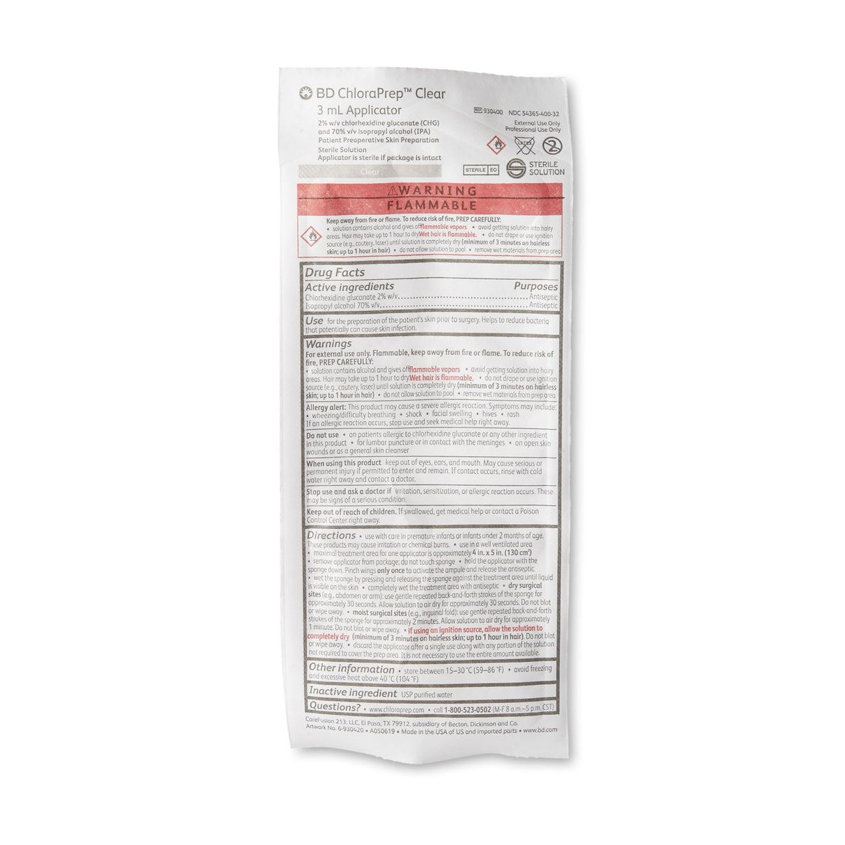 Skin Prep Solution ChloraPrep™ Clear 3 mL Foam Applicator 2% / 70% Strength CHG (Chlorhexidine Gluconate) / Isopropyl Alcohol Sterile - BeHope