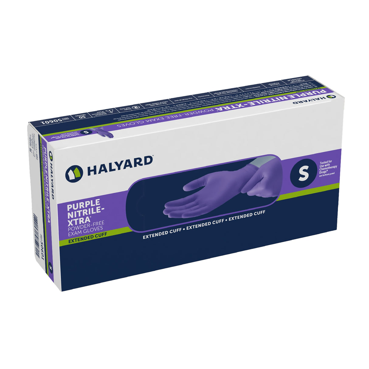 Exam Glove Purple Nitrile-Xtra™ Small NonSterile Nitrile Extended Cuff Length Textured Fingertips Purple Chemo Tested - BeHope