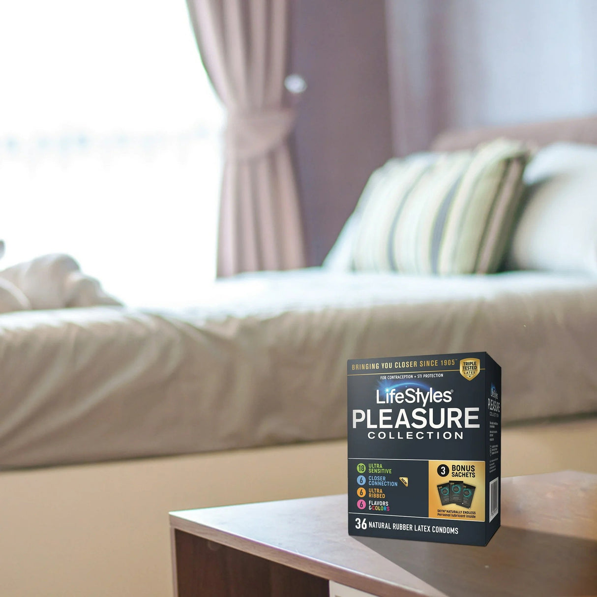 Condom Variety Pack Lifestyles® Pleasure Collection Lubricated One Size Fits Most 36 Per Box - BeHope