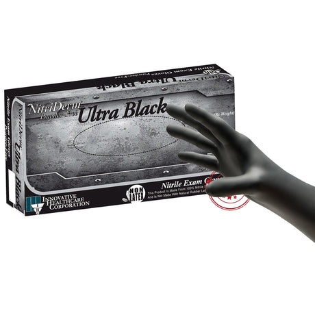 Exam Glove NitriDerm® Ultra Black Large NonSterile Nitrile Standard Cuff Length Textured Fingertips Black Chemo Tested / Fentanyl Tested - BeHope