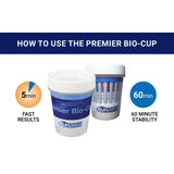 Drugs of Abuse Test Kit Premier Bio-Cup AMP500, BAR300, BUP10, BZO300, COC150, MDMA500, mAMP/MET500, MTD300, OPI300, OXY100, PCP25, THC50 5 Tests CLIA Waived - BeHope