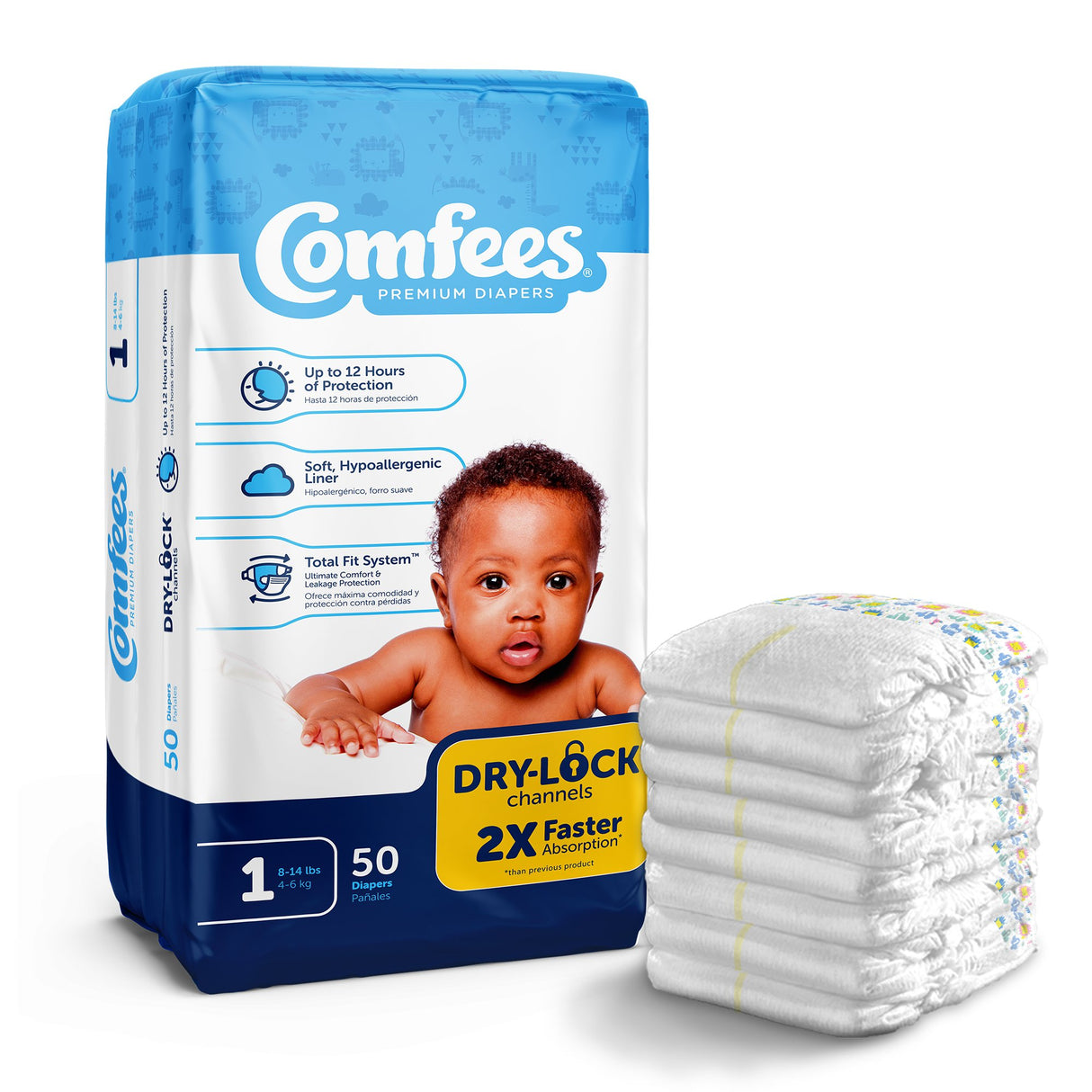 Unisex Baby Diaper Comfees Size 1 Disposable Moderate Absorbency