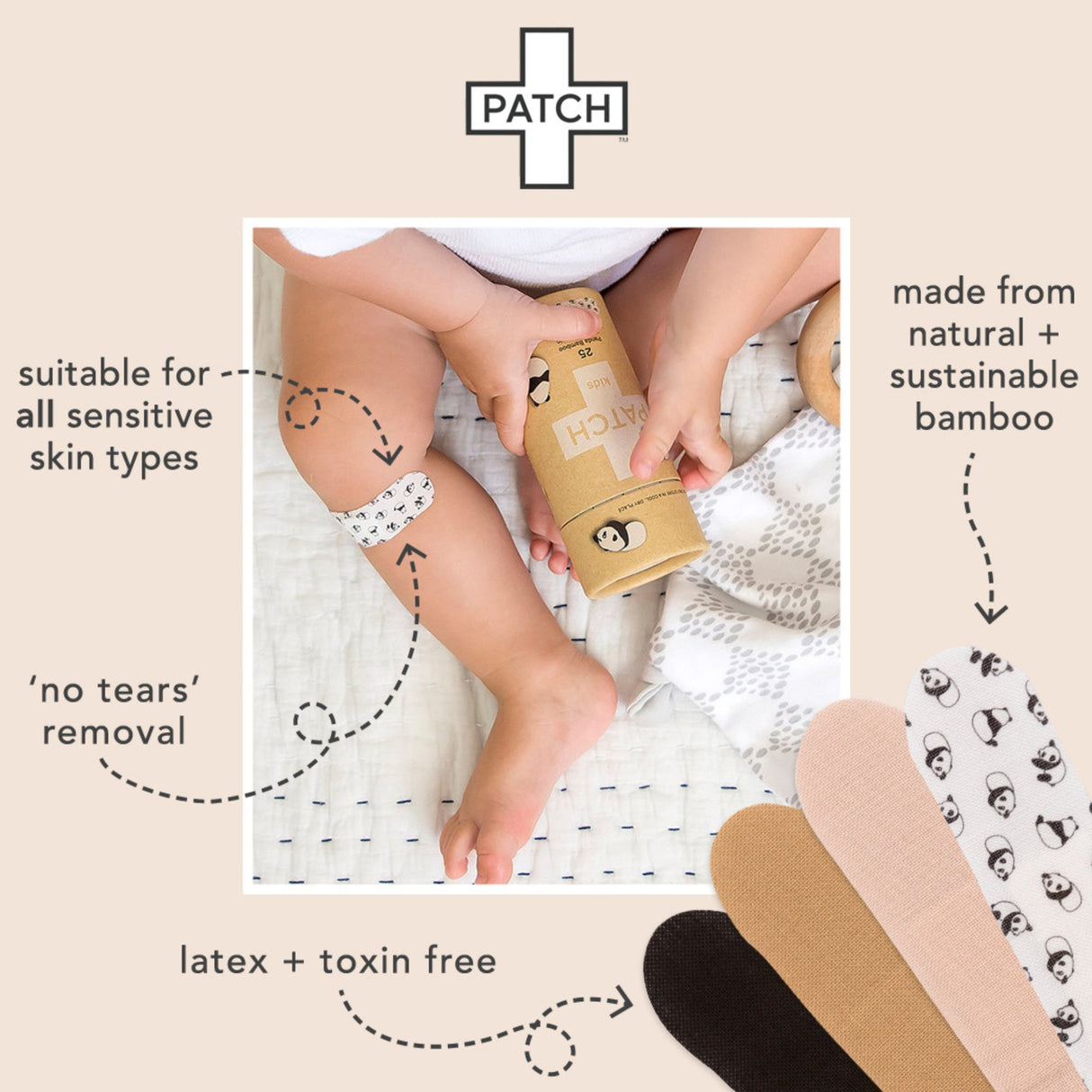 Adhesive Strip Patch™ Kids Bamboo / Coconut Oil Kid Design (Pandas) 3/4 X 3 Inch Sterile - BeHope