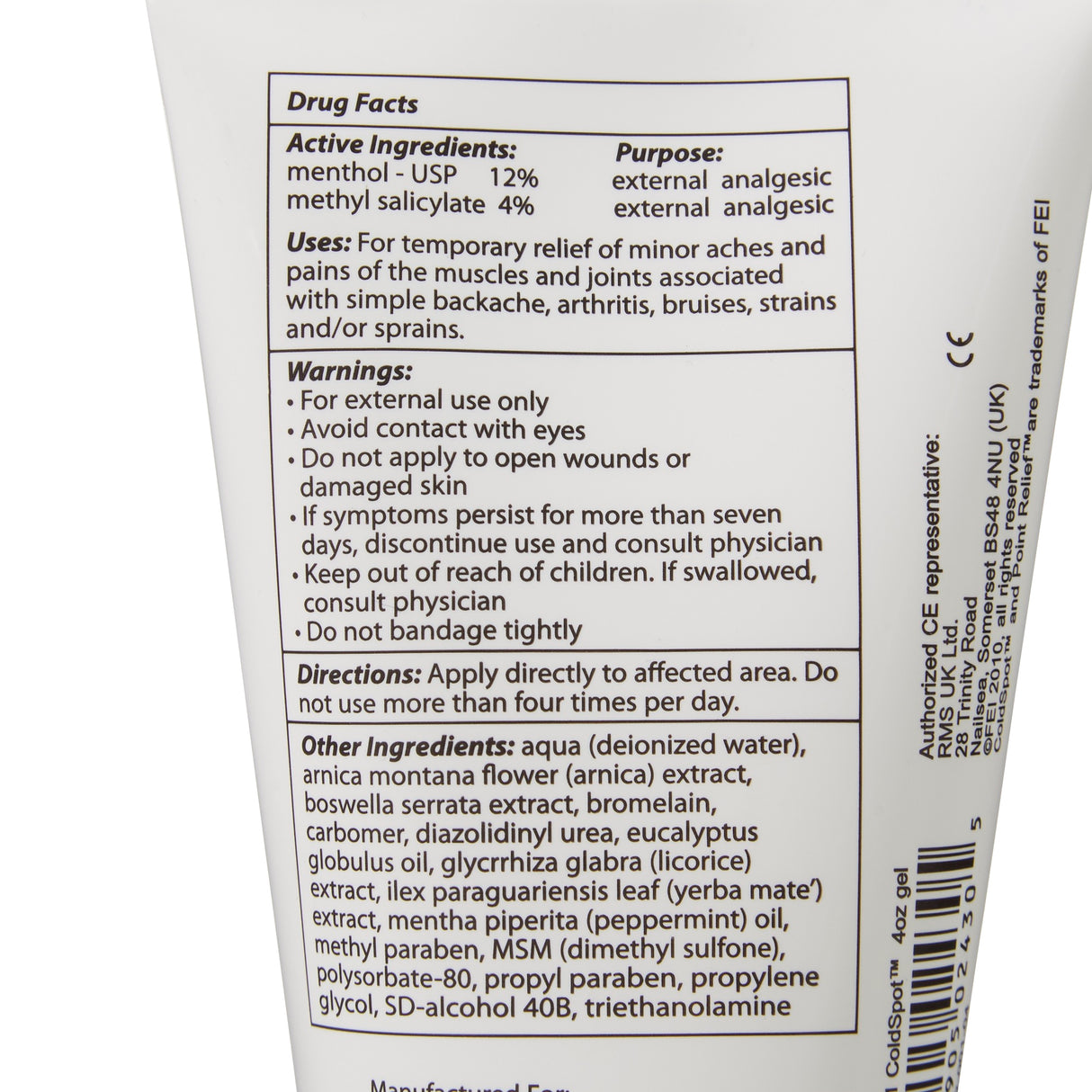 Topical Pain Relief Point Relief® ColdSpot™ 0.06% - 12% Strength Menthol / Methyl Salicylate Topical Gel 4 oz. - BeHope