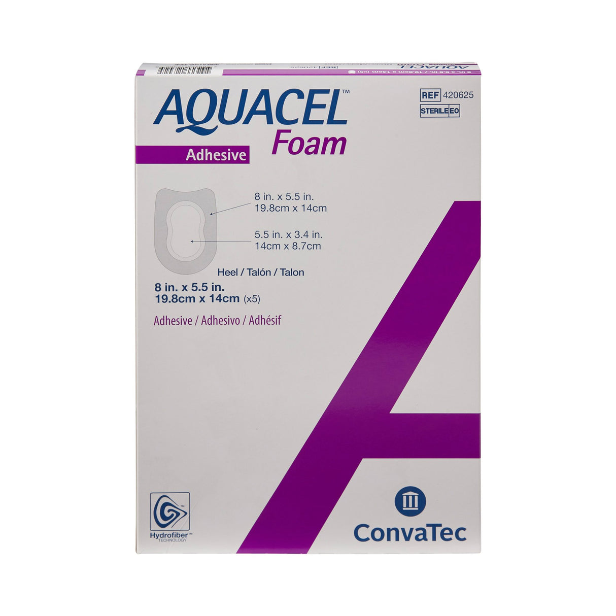 Foam Dressing AquacelÂ® 5-1/2 X 8 Inch With Border Waterproof Film Backing Silicone Adhesive Heel Sterile - BeHope