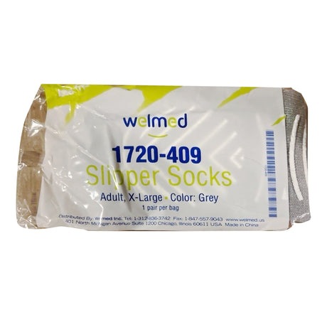 Slipper Socks Welmed Unisex Adult X-Large Single Tread Single Patient Use Gray - BeHope