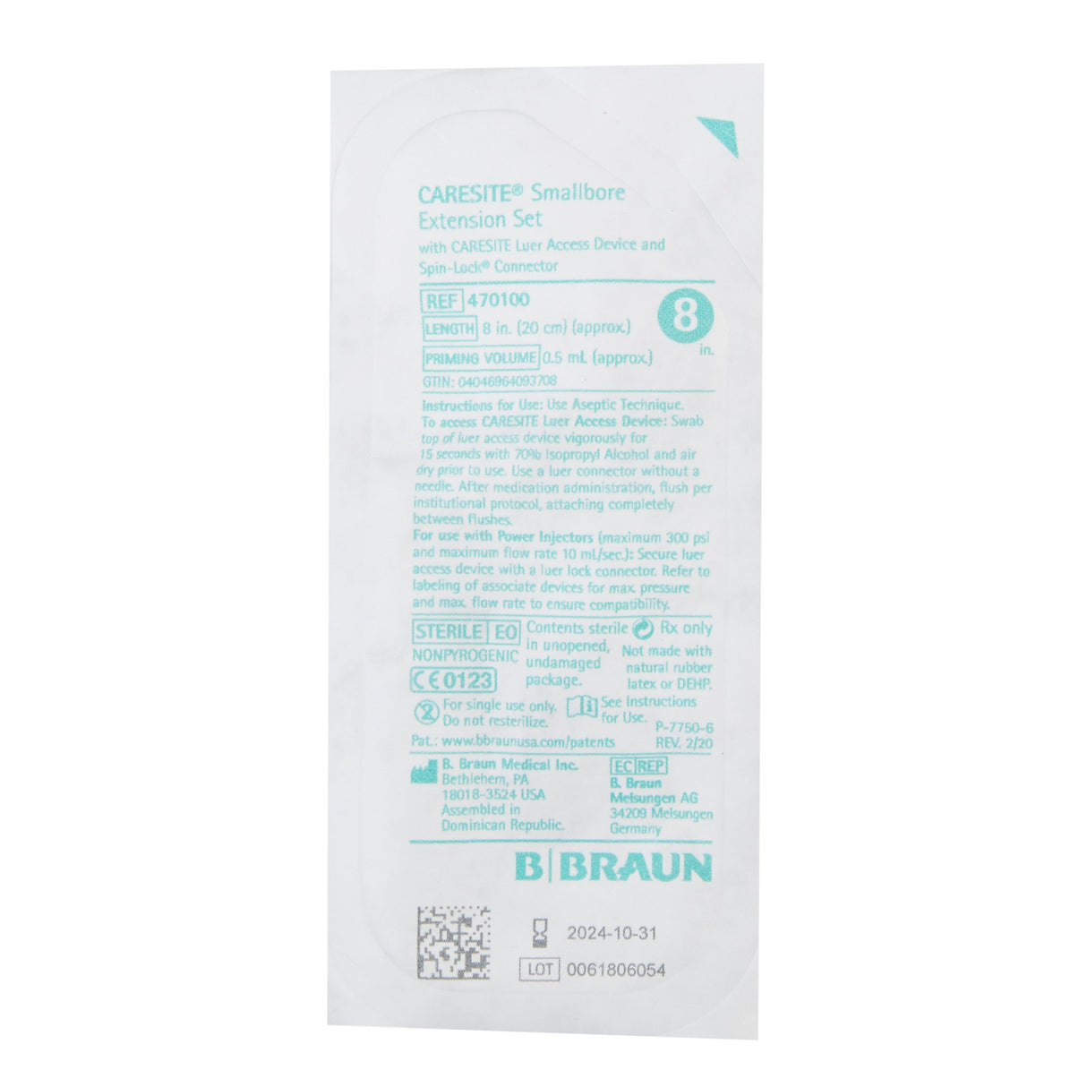 IV Extension Set Caresite® Needle-Free Port Small Bore 8 Inch Tubing Without Filter Sterile - BeHope