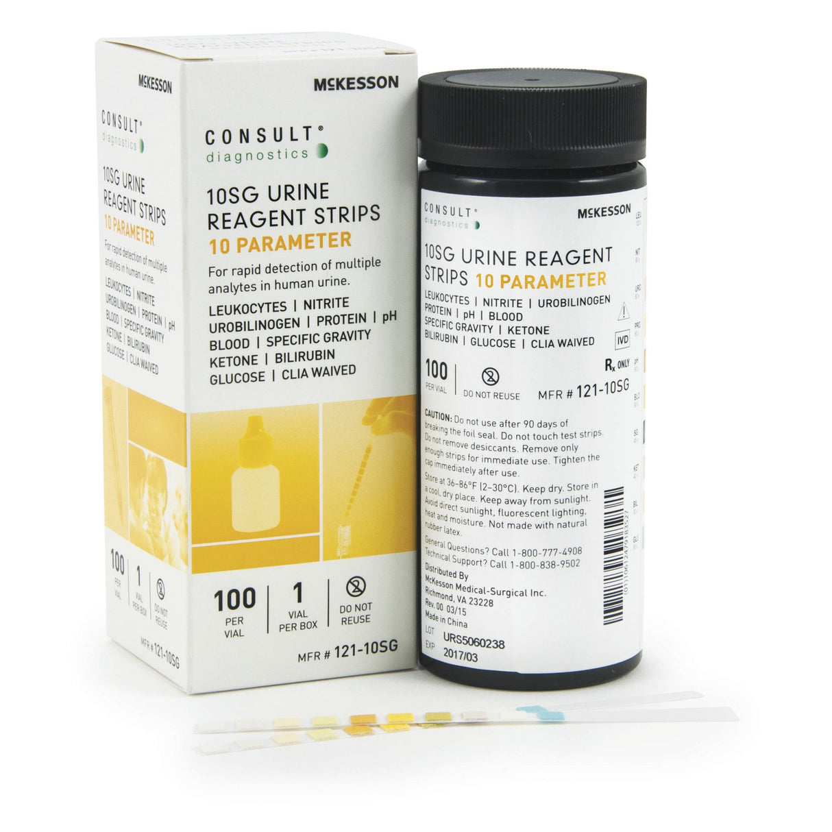 Urinalysis Reagent McKesson Consult™ Bilirubin, Blood, Glucose, Ketone, Leukocytes, Nitrite, pH, Protein, Specific Gravity, Urobilinogen For McKesson 120 / McKesson CONSULT U120 Ultra Urine Analyzer (MFR # 121-120 / 121-U120) - BeHope