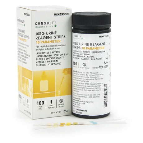 Urinalysis Reagent McKesson Consult™ Bilirubin, Blood, Glucose, Ketone, Leukocytes, Nitrite, pH, Protein, Specific Gravity, Urobilinogen For McKesson 120 / McKesson CONSULT U120 Ultra Urine Analyzer (MFR # 121-120 / 121-U120) - BeHope
