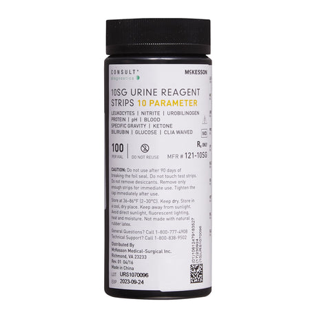 Urinalysis Reagent McKesson Consult™ Bilirubin, Blood, Glucose, Ketone, Leukocytes, Nitrite, pH, Protein, Specific Gravity, Urobilinogen For McKesson 120 / McKesson CONSULT U120 Ultra Urine Analyzer (MFR # 121-120 / 121-U120) - BeHope