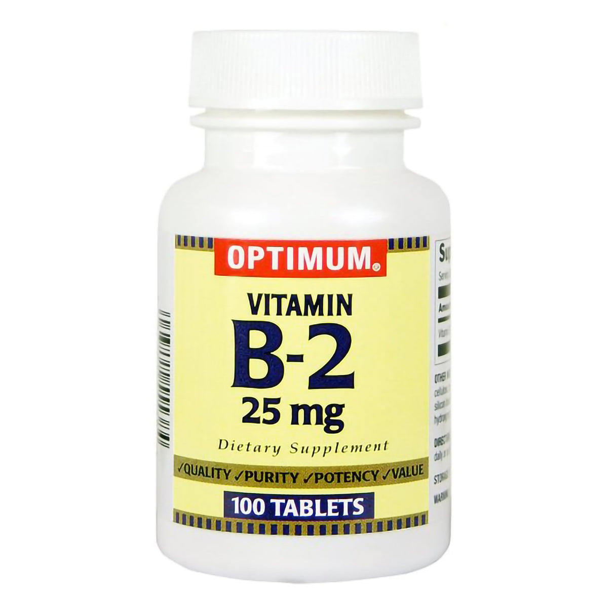 Vitamin Supplement Optimum® Vitamin B2 25 mg Strength Tablet 100 per Bottle - BeHope