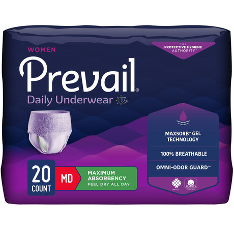 Female Adult Absorbent Underwear Prevail Daily Underwear Pull On with Tear Away Seams Medium Disposable Heavy Absorbency