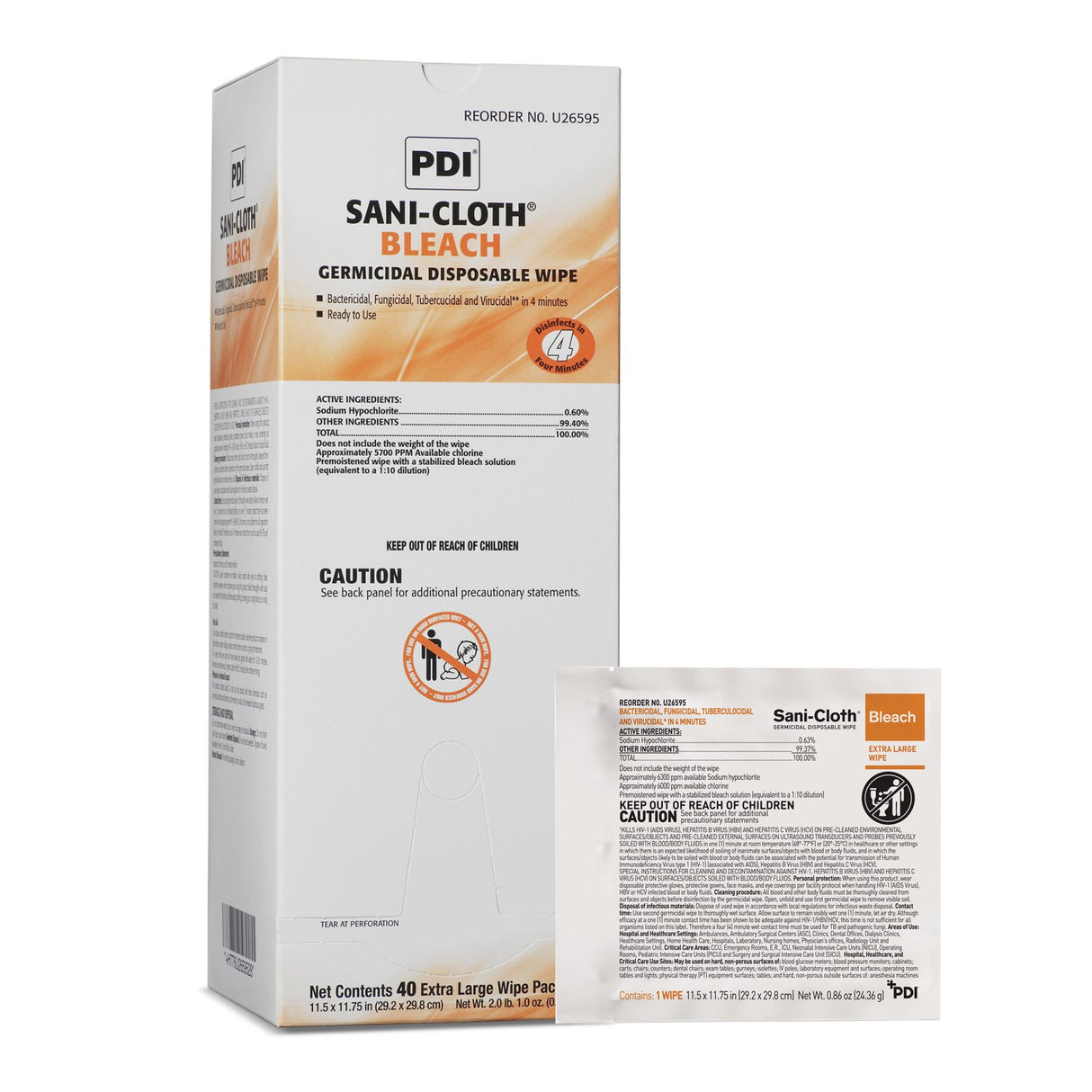 Surface Disinfectant Cleaner Sani-Cloth® Bleach Premoistened Germicidal Manual Pull Wipe 40 Count Individual Packet Chlorine Scent NonSterile - BeHope