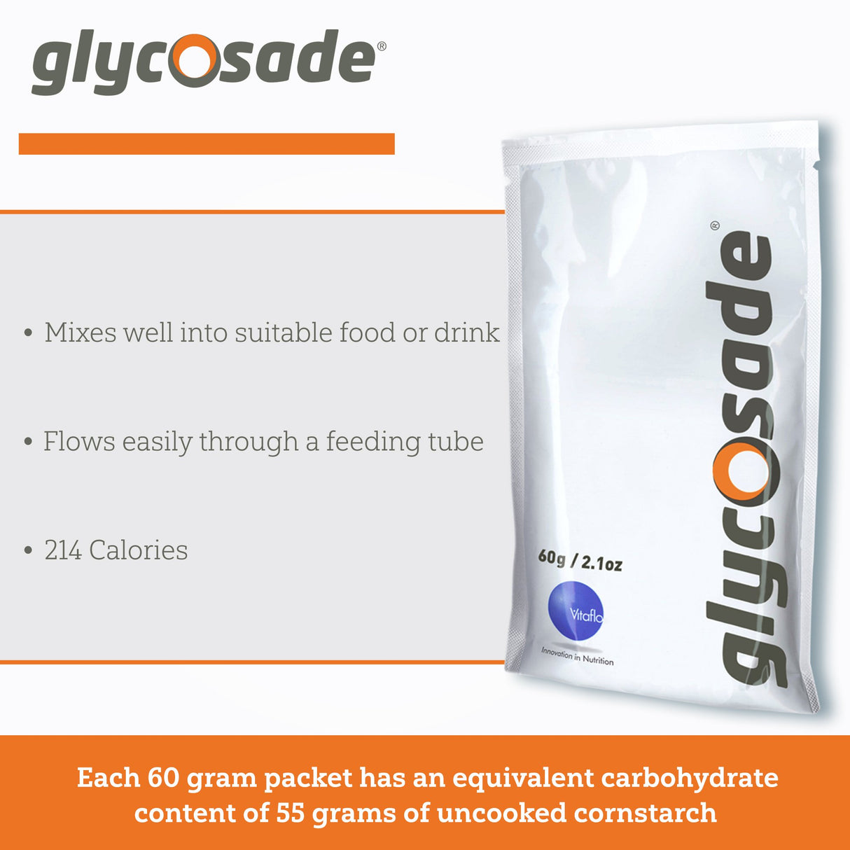 Oral Supplement Glycosade® Unflavored Powder 60 Gram Individual Packet - BeHope
