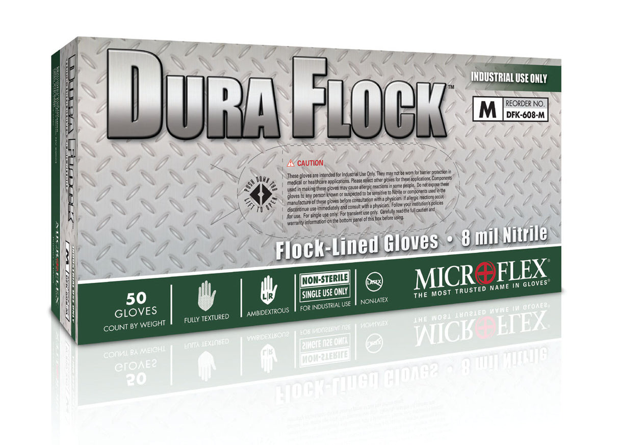 Utility Glove Microflex® Dura Flock® Large Flock Lined Nitrile Green 10.6 Inch Beaded Cuff NonSterile - BeHope