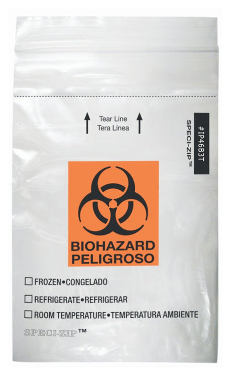 Specimen Transport Bag Minigrip™ Speci-zip™ Double Pocket Zip Closure Biohazard Bilingual - BeHope