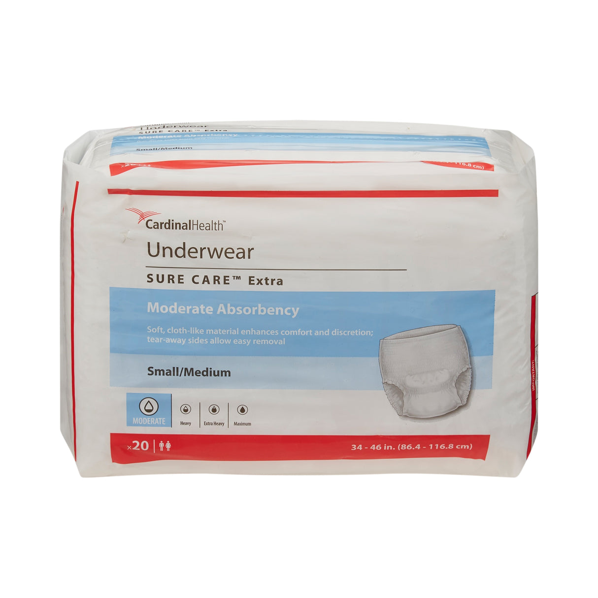 Absorbent Underwear Sure Care™ Extra Pull On with Tear Away Seams Adult Small / Medium Unisex Disposable Moderate Absorbency - BeHope