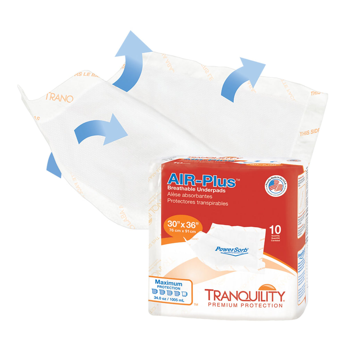 Disposable Underpad Tranquility® AIR-Plus™ Low Air Loss 30 X 36 Inch Powersorb® Material Heavy Absorbency - BeHope