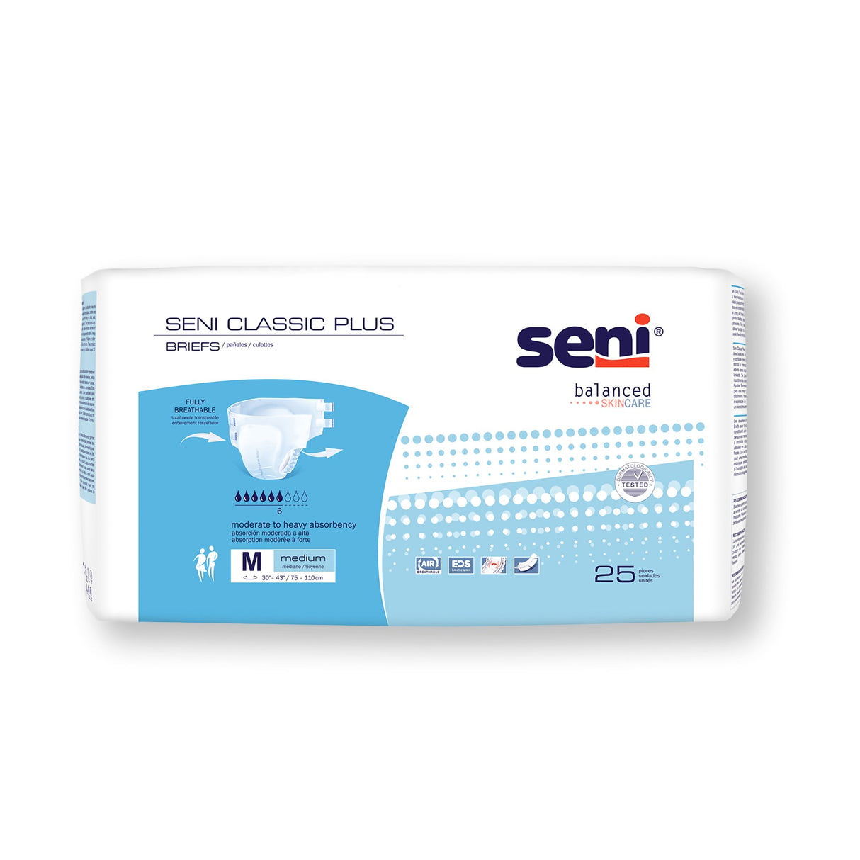 Unisex Adult Incontinence Brief Seni Classic Plus Medium Disposable Moderate Absorbency
