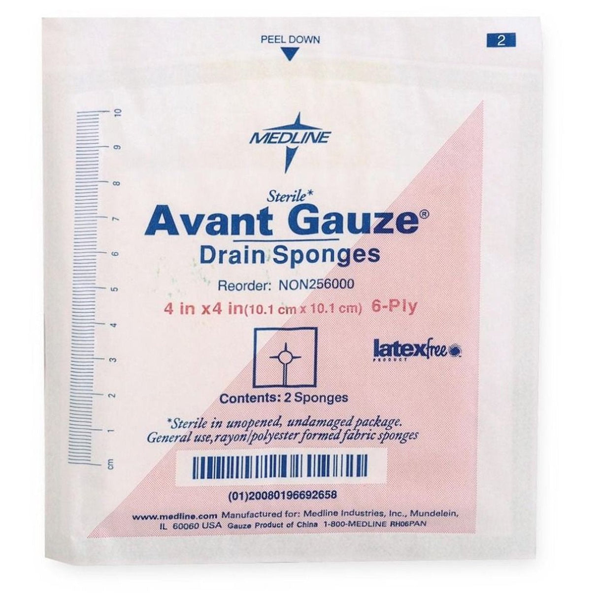 Drain Sponge Medline 4 X 4 Inch 6-ply Sterile 2 Per Pack
