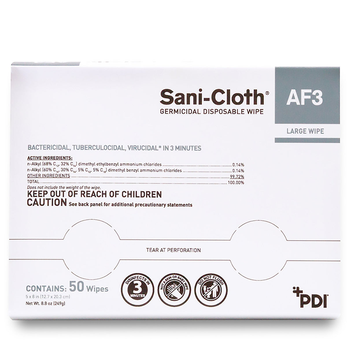 Surface Disinfectant Cleaner Sani-Cloth® AF3 Premoistened Germicidal Manual Pull Wipe 50 Count Individual Packet Unscented NonSterile - BeHope