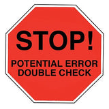 Pre-Printed Label Indeed Auxiliary Label Red Paper Stop! Potential Error Double Check Black Alert Label 2 Inch Diameter - BeHope
