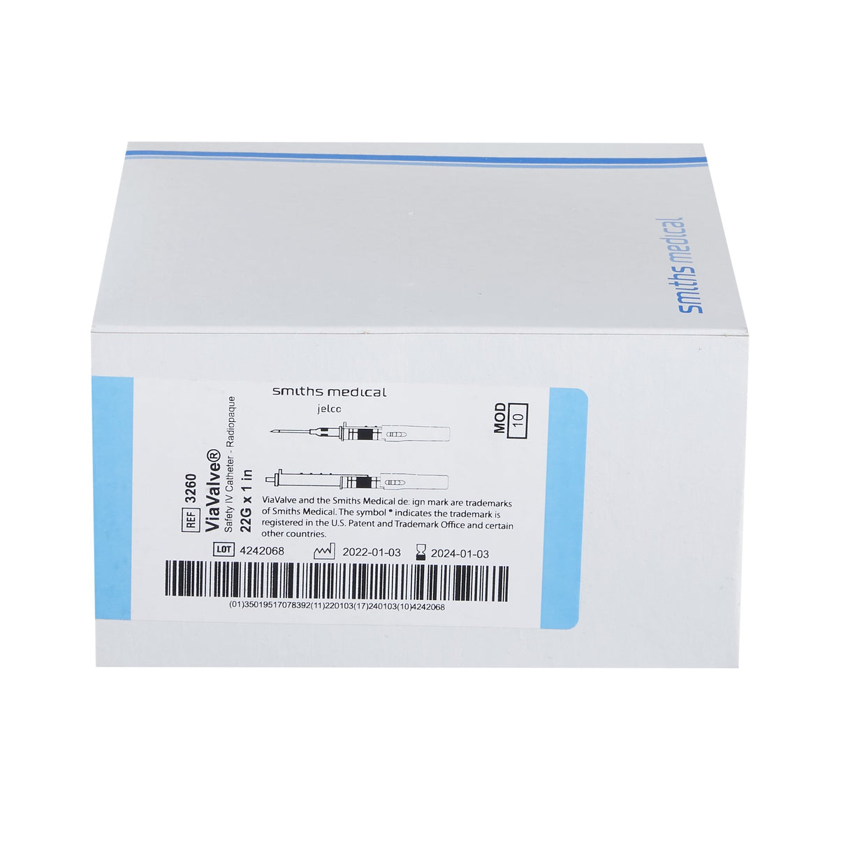 Peripheral IV Catheter ViaValve™ 22 Gauge 1 Inch Polyurethane Straight Hub Blood Control Sliding Safety - BeHope