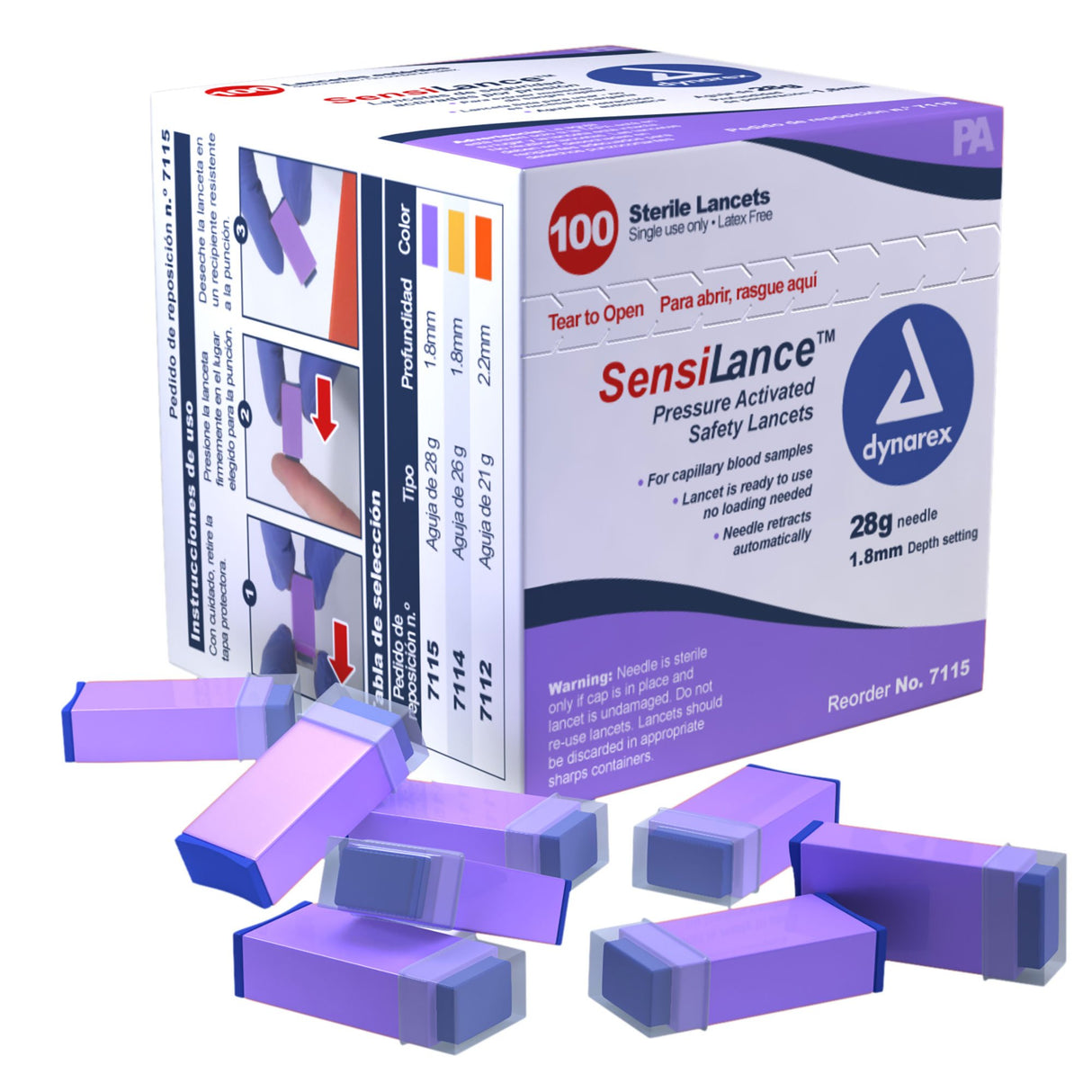 Safety Lancet SensiLance™ 28 Gauge Retractable Pressure Activated Finger - BeHope