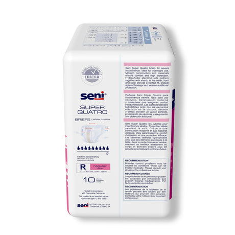 Unisex Adult Incontinence Brief Seni® Super Quatro Regular Disposable Heavy Absorbency - BeHope