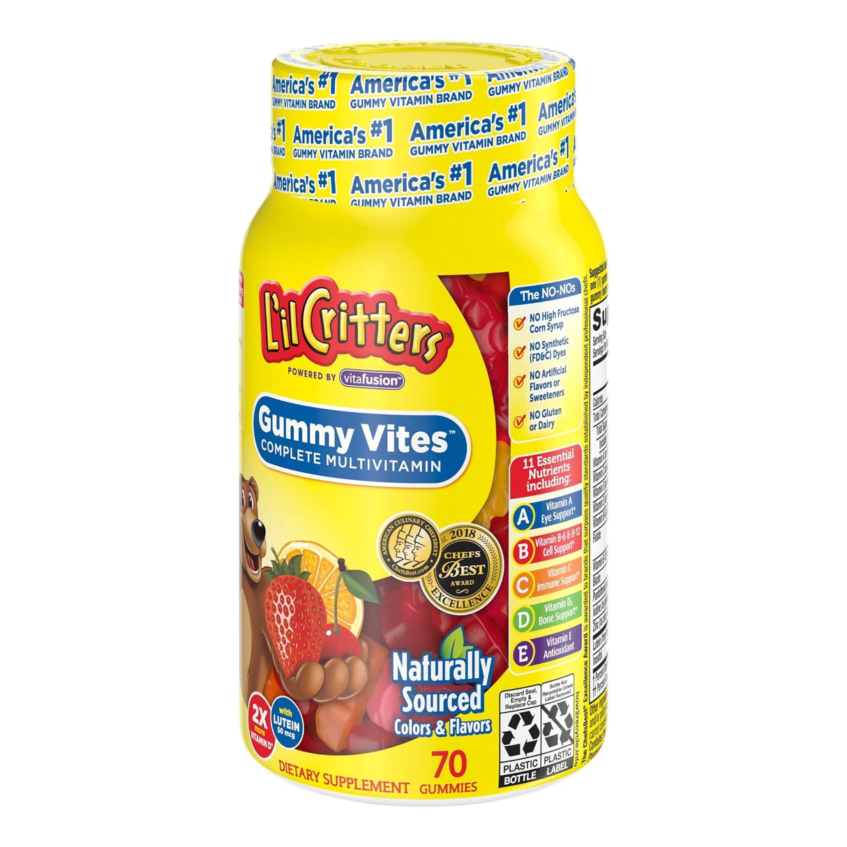 Multivitamin Supplement L'il Critters® Vitamin A / Ascorbic Acid / Vitamin D 2,100 IU - 400 IU - 20 mg Strength Gummy 70 per Bottle Assorted Fruit Flavor - BeHope
