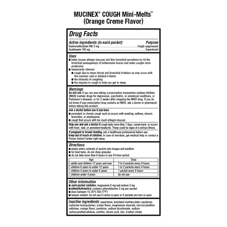 Children's Cold and Cough Relief Children's Mucinex® Mini-Melts™ 100 mg - 5 mg Strength Powder 12 per Box - BeHope