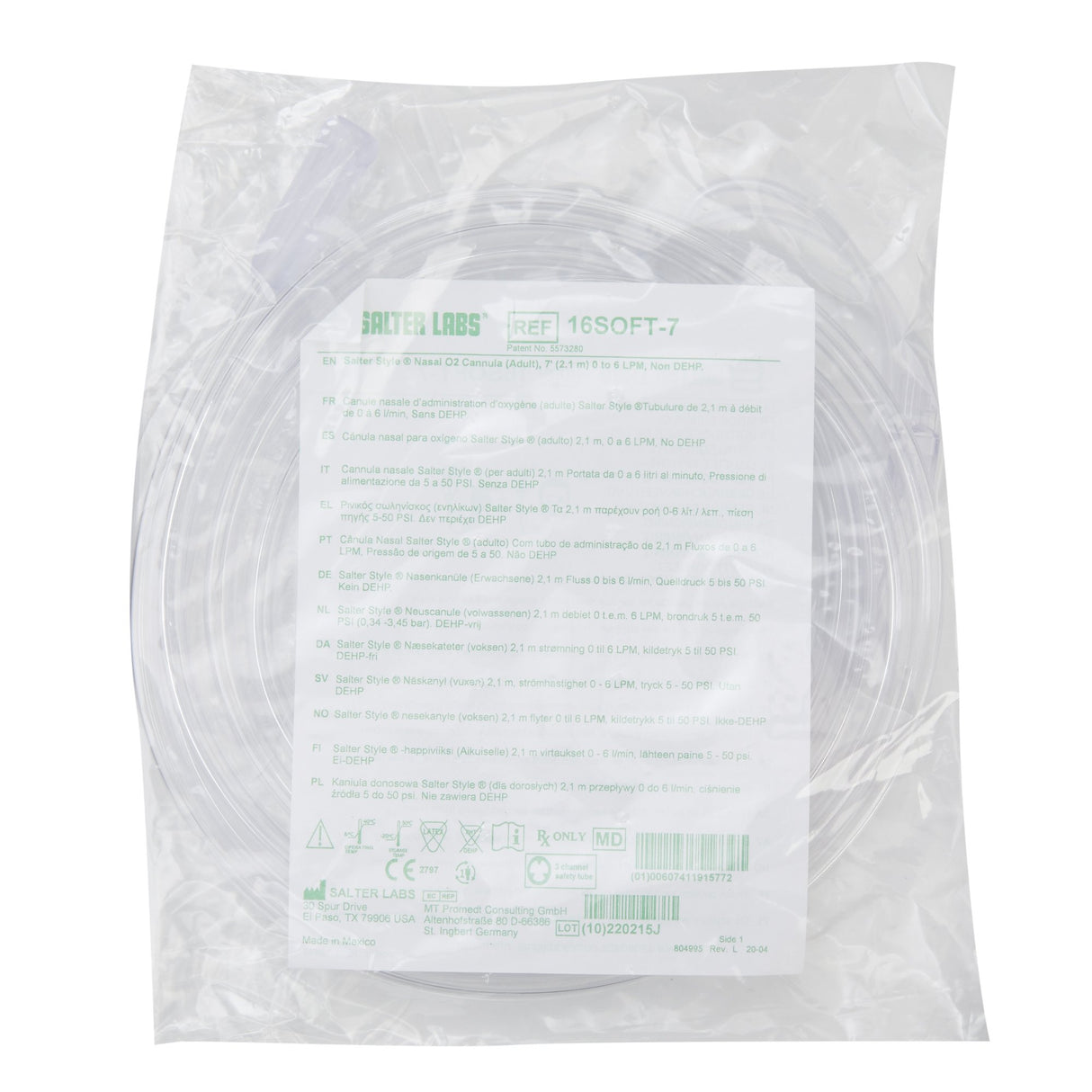 Nasal Cannula Salter Soft Adult Curved Prongs 7 Foot Tubing - BeHope