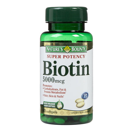 Biotin Supplement Nature's Bounty® Vitamin B7 5,000 mcg Strength Softgel 72 per Bottle - BeHope