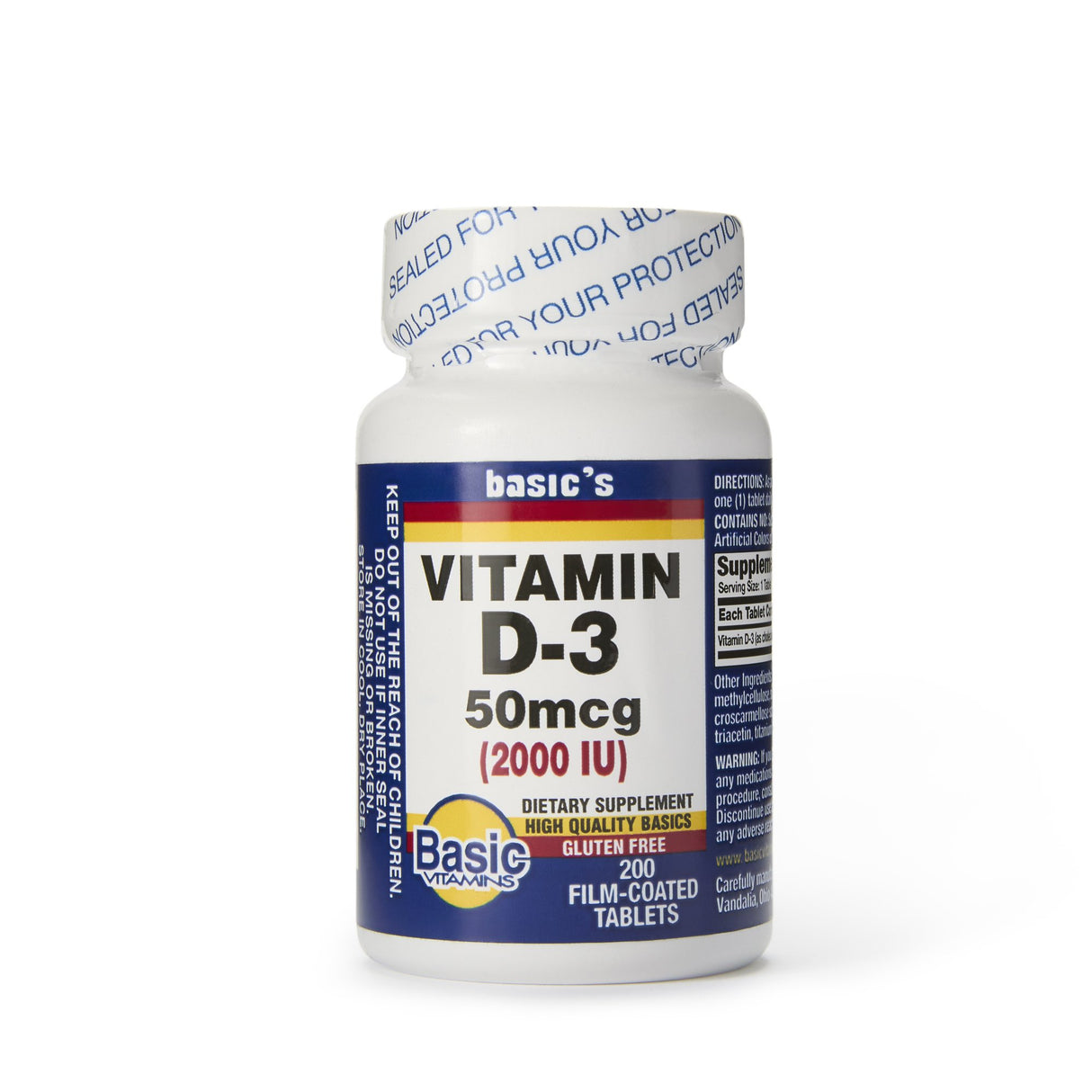 Dietary Supplement Basic's Vitamin D3 2,000 IU Strength Tablet 200 per Bottle - BeHope
