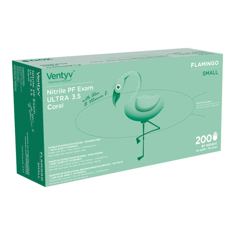 Exam Glove Ventyv® Ultra 3.5 CORAL (FLAMINGO) Small NonSterile Nitrile Standard Cuff Length Textured Fingertips Coral Not Rated - BeHope