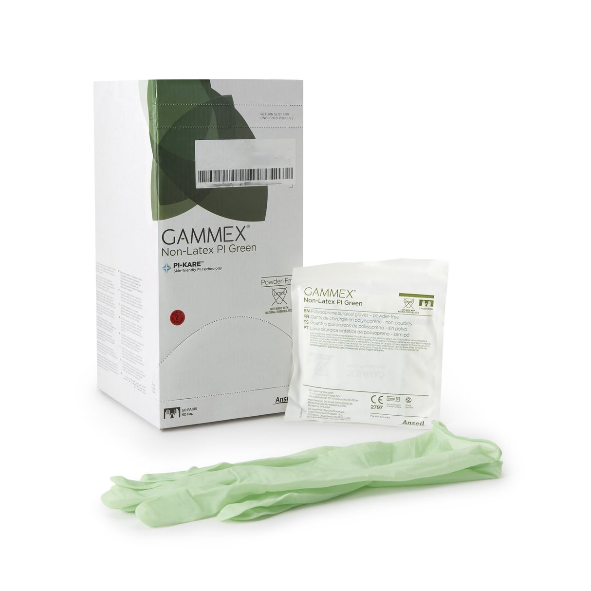 Surgical Glove GAMMEX® Non-Latex PI Green Size 8 Sterile Polyisoprene Standard Cuff Length Micro-Textured Light Green Chemo Tested - BeHope
