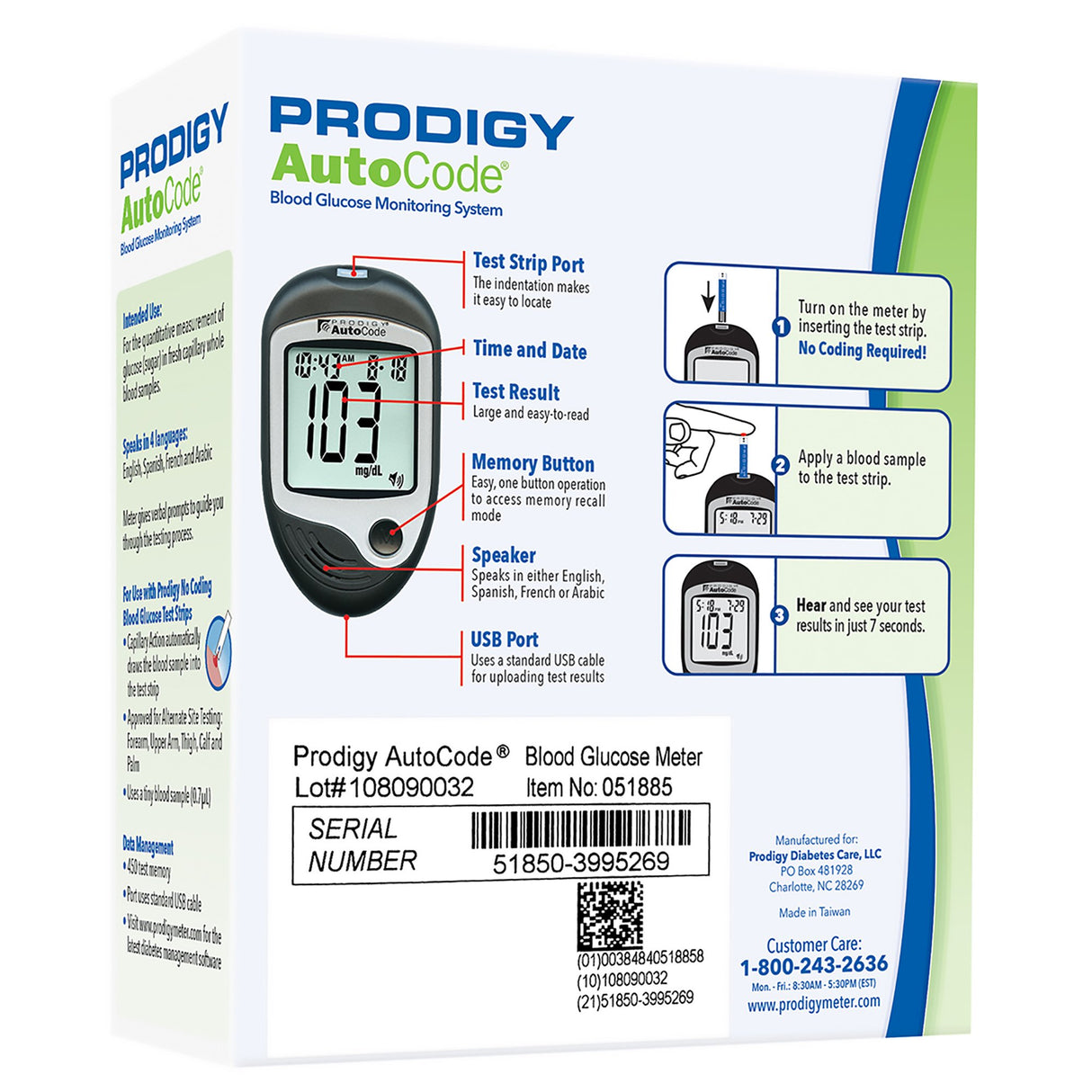 Blood Glucose Meter Prodigy® Accurate 7 Second No Coding - BeHope