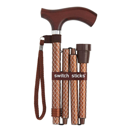 Folding Cane Switch Sticks Aluminum 32 to 37 Inch Height Cognac - BeHope