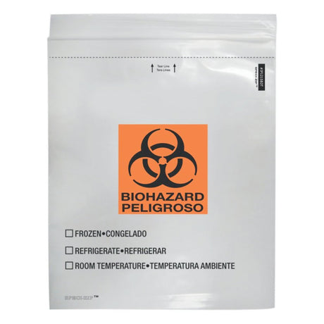 Specimen Transport Bag Speci-zip® with Document Pouch Biohazard Symbol and Bi-lingual Instructions - BeHope
