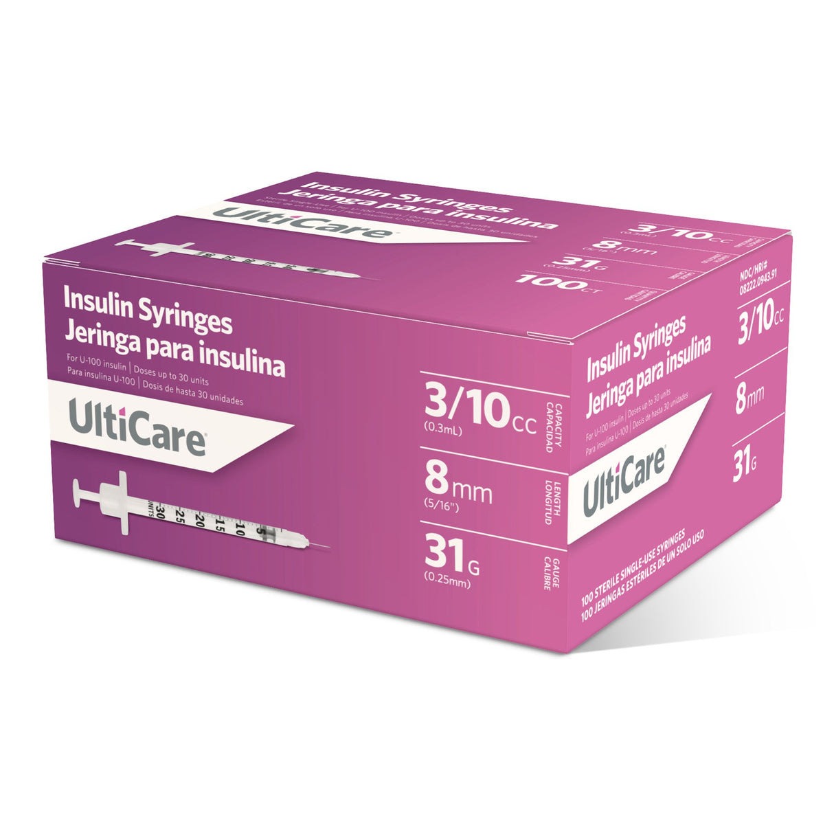 Standard Insulin Syringe with Needle UltiCare® 0.3 mL 5/16 Inch 31 Gauge NonSafety Thin Wall - BeHope