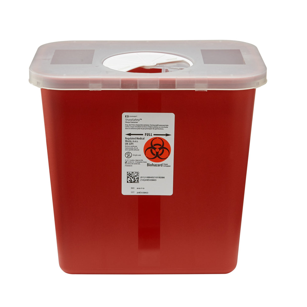Sharps Container SharpSafety Red Base 10 H X 10-1/2 W X 7-1/4 D Inch Vertical Entry 2 Gallon