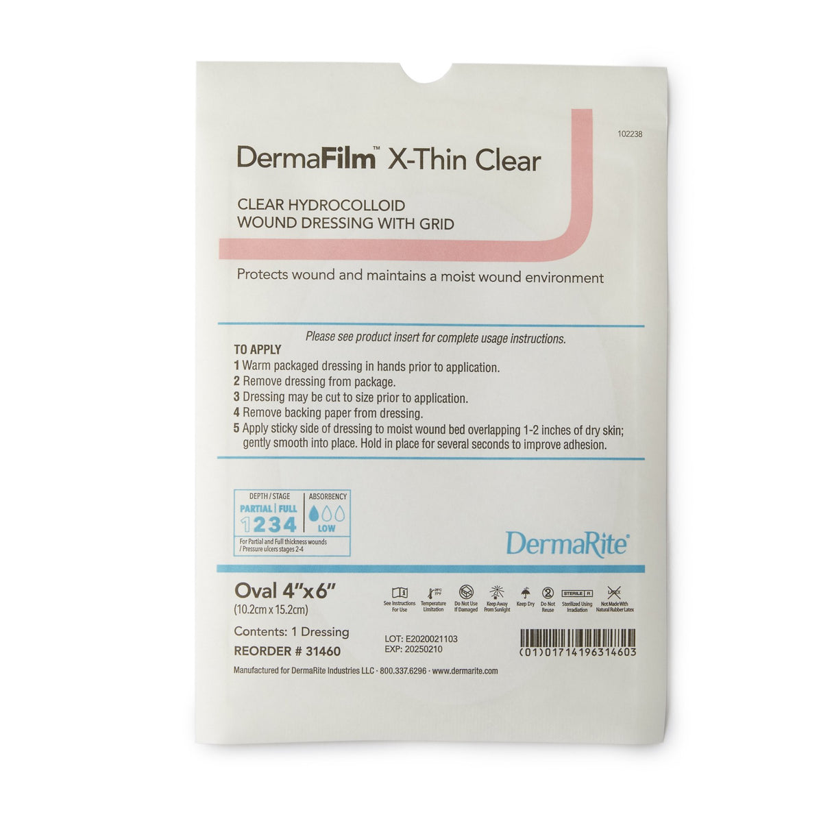 Thin Hydrocolloid Dressing DermaFilm Film Backing 4 X 6 Inch Oval Hydrocolloid / Film