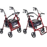 4 Wheel Rollator / Transport Chair drive™ Duet Burgundy Adjustable Height / Transport / Folding Aluminum Frame - BeHope