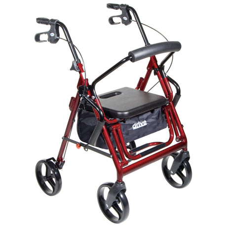 4 Wheel Rollator / Transport Chair drive™ Duet Burgundy Adjustable Height / Transport / Folding Aluminum Frame - BeHope