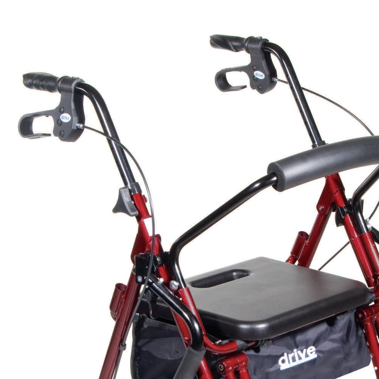 4 Wheel Rollator / Transport Chair drive™ Duet Burgundy Adjustable Height / Transport / Folding Aluminum Frame - BeHope