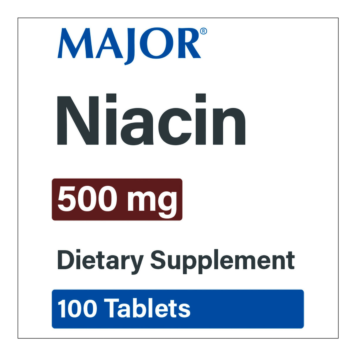 Dietary Supplement Major® Niacin 500 mg Strength Tablet 100 per Bottle - BeHope