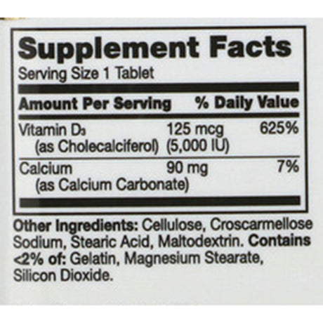 Vitamin Supplement 21st Century® Vitamin D / Calcium 5,000 IU Strength Tablet 110 per Bottle - BeHope