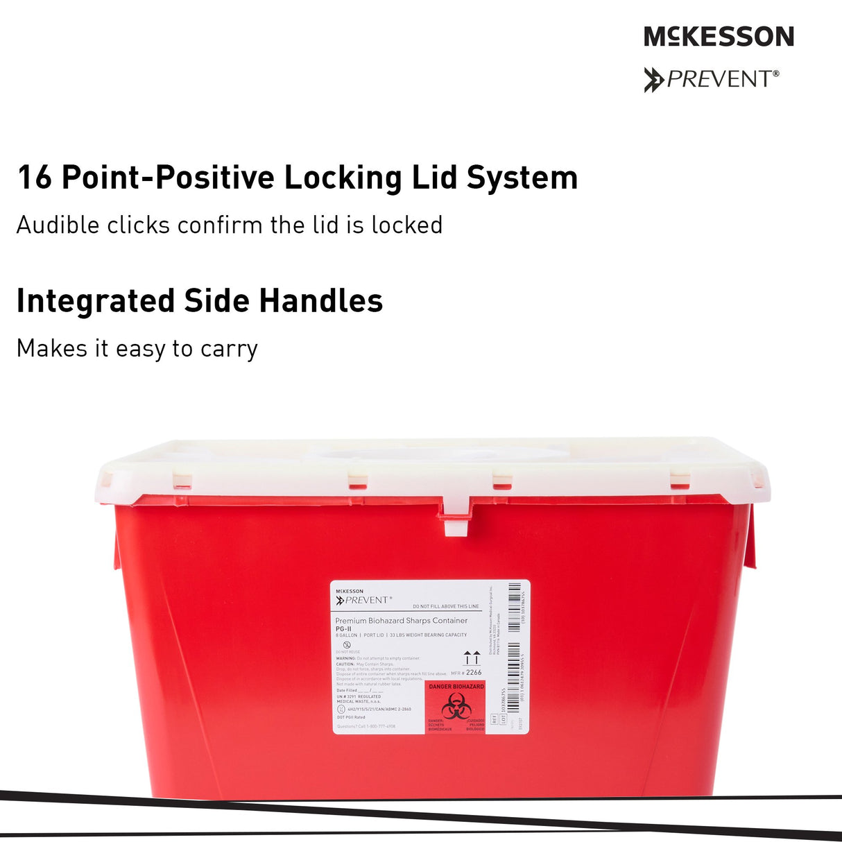 Sharps Container McKesson Prevent® Premium Biohazard Vertical Entry Red Lid - BeHope