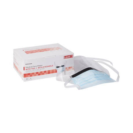 Surgical Mask with Eye Shield McKesson Anti-fog ASTM Level 3 Tie Closure One Size Fits Most - BeHope