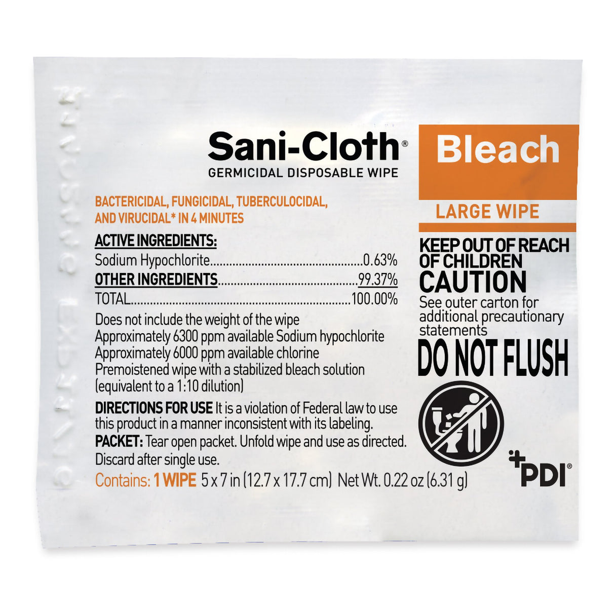 Surface Disinfectant Cleaner Sani-Cloth® Bleach Premoistened Germicidal Manual Pull Wipe 40 Count Individual Packet Chlorine Scent NonSterile - BeHope